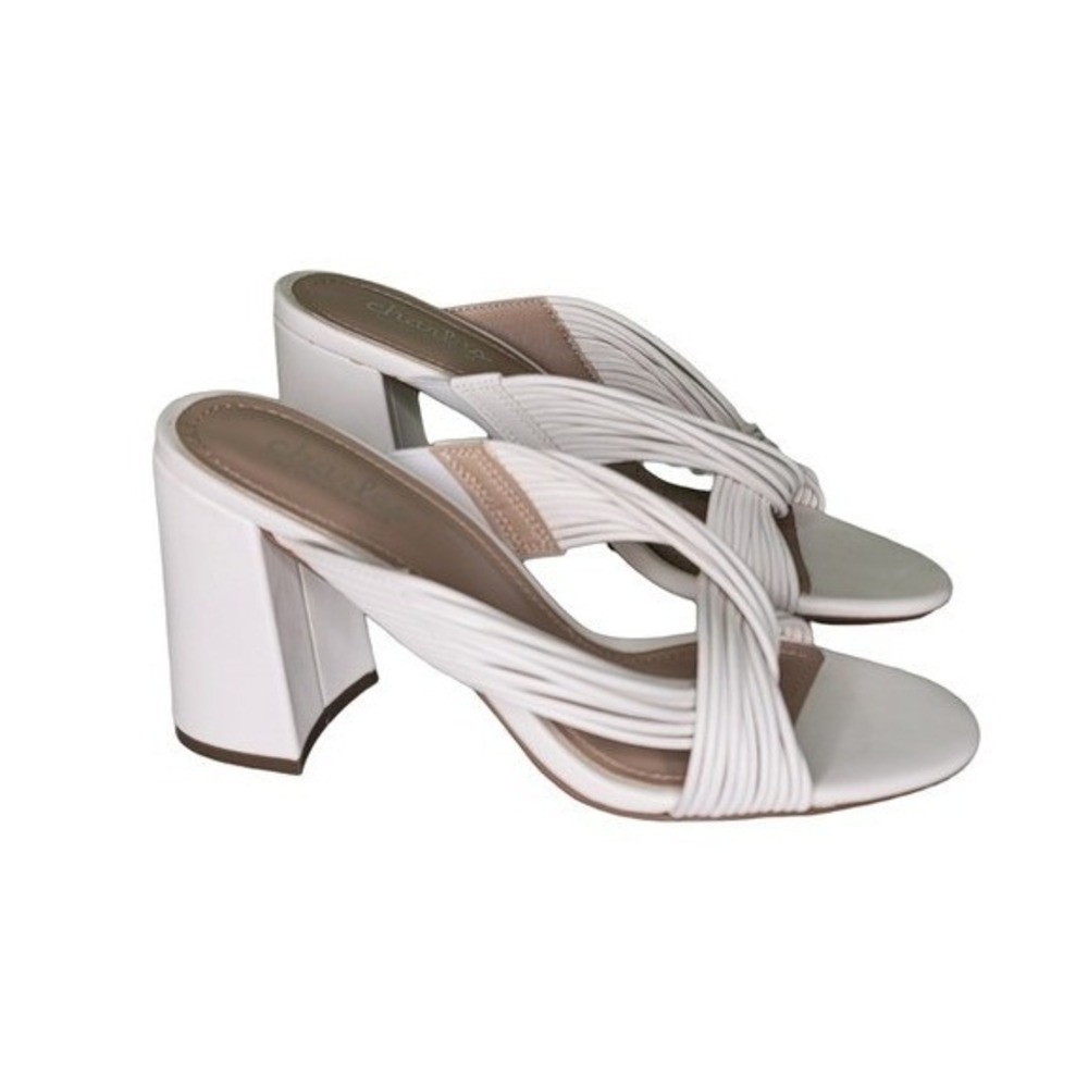 Charles by Charles David White Sandals 8M Strappy‎ Chunky Block Heel Shoe Summer